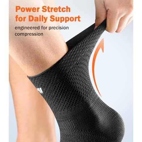 Flat Knitting Ankle Brace For Women&Men, 7-Zone Dynamic Compression Sleeve w/Flex Strap,Foot Support For Sports, Sprained Ankle, Achilles Tendonitis, Plantar Fasciitis Relief(Pack of1)L, Black