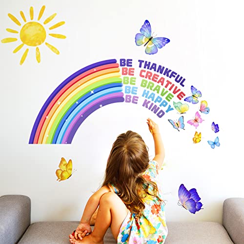 Rainbow Wall Decal for Kids Playroom Decor Colourful Butterflies Cloud Classroom Quotes Inspirational Nursery for Girls Bedroom Be Brave Be You