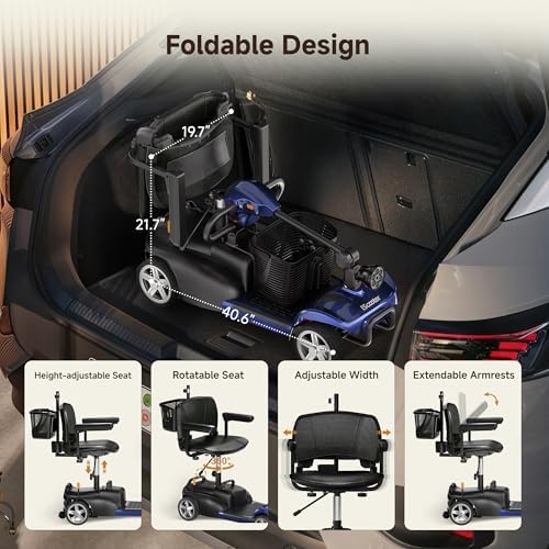 iScooter X02 Pro Mobility Scooter, 20Miles Foldable Mobility Scooter for Seniors & Adult, Powered Electric Wheelchair Device with Removable Battery, 300lb Capacity,Dual Baskets,Crutch Holder,USB Port