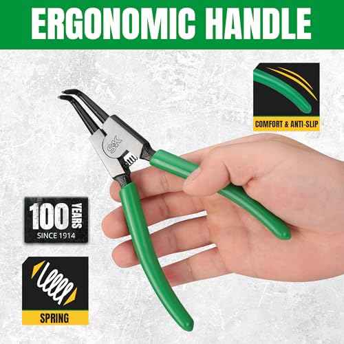 SK 4-Piece Snap Ring Pliers Set, 7-Inch Internal/External Circlip Pliers with Straight/Bent Jaw, Tip Diameter 0.07'', Premium CR-V Steel