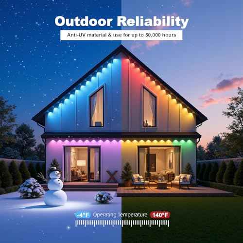 Permanent Outdoor Lights for House, 100ft RGB+60IC£¬Smart Outdoor Decor, 50 Scene Modes, App/Remote Control, IP67 Waterproof, for Christmas, Holiday, Daily & Pool Party, courtyard£¬House Roof Lighting