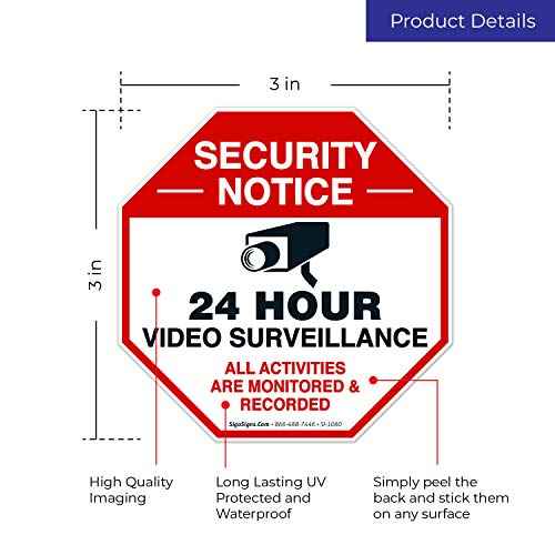 Video Surveillance Sticker, (9 Pack) 3x3 Inches, 4 Mil Vinyl Decal Stickers UV Protected, Long Lasting, Fade Resistant, Indoor/Outdoor Use, Made in USA