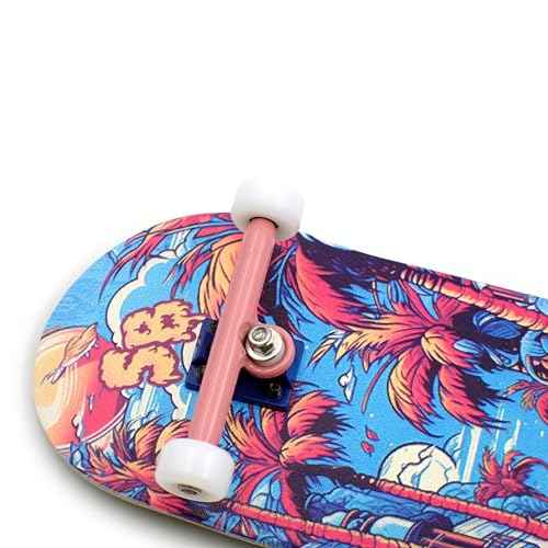 SPITBOARDS¢ç 34 x 96 mm Wood Fingerboard Complete Set-Up, Pre Assembled, 5-Layers Wood, Pro Trucks with Lock Nuts, CNC Bearing Wheels, Real Wear Graphics, Lasered Foam Grip Tape, Miami Street