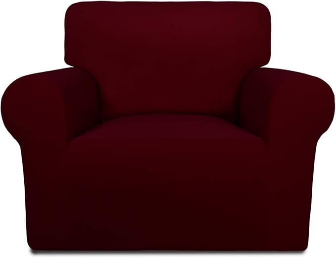 PureFit Super Stretch Chair Sofa Slipcover – Spandex Non Slip Soft Couch Sofa Cover, Washable Furniture Protector with Non Skid Foam and Elastic Bottom for Kids, Pets （Chair, Wine）