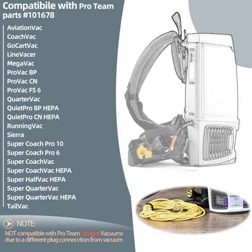 50ft 101678 Extension Cord Compatible with Pro Team Backpack Vacuum - Vacuum Cleaner Parts Replacement Heavy-Duty 16 Gauge Extension Power Cord Compatible with Pro Team Vacuum - Yellow