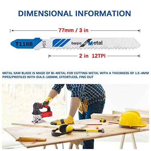 TAROSE 10-Piece T118B 3 Inch 12 TPI Assorted T-Shank Jig Saw Blades Set for Cutting Metal