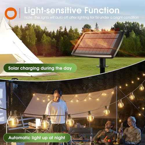 addlon 106FT(100+6) Solar String Lights with Remote, 54 Shatterproof G40 Bulbs, Commercial Grade Solar Powered Outdoor Light, Dimmable Waterproof Solar Lighting Outdoor for Garden Backyard Party Decor
