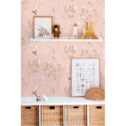 Hopepak Pink Peel and Stick Wallpaper Floral Contact Paper Self Adhesive Removable Wall Paper for Bedroom Bathroom Nursery Decor 15.3''x78.7''