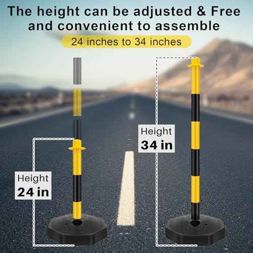 Konohan 2 Sets 34 Inch Parking Cone Delineators Post Traffic Cone Plastic Stanchion Set Stands Parking Barrier with Base 6.6 ft Chain S Hooks Reflective Collar (Yellow,Black)