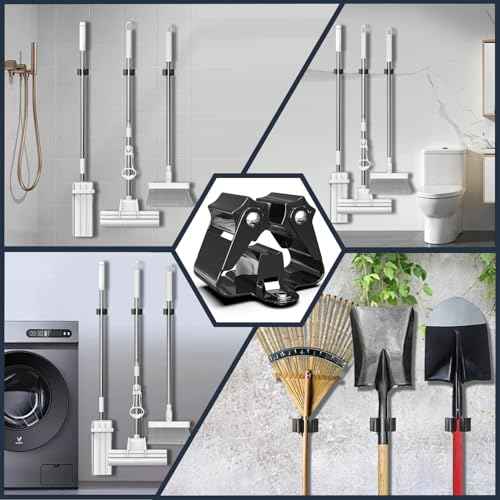 3-H Stainless Steel Broom Holder Wall Mount 20-Pack- Heavy Duty Mop Organizer, Wall Mounted Broom Storage with Secure Mounting for Kitchen Laundry Garage Bathroom (Space Saving)