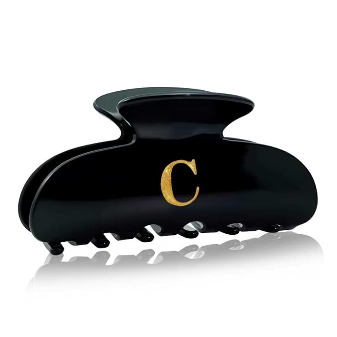 Birthday Gifts for Girls - Black Acrylic Letter Hair Clips, Monogram Hair Claw Alphabet Large Hair Clip, Fashion Glitter Claw Clips, Teen Girl Gifts Trendy Stuff, Letter C