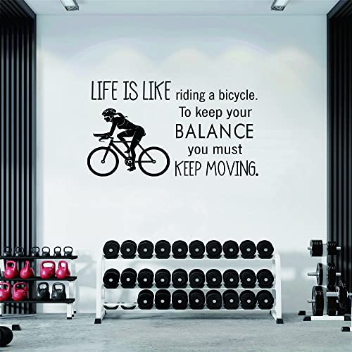 Bicycle Wall Decal - Removable PVC Sticker with Inspirational Quote ¡°Keep Balance and Keep Moving¡± - Bike Mural Art for Bedroom, Study, Gym, Office, or Workout Room - 12"x22" (JWH274-bicycle)