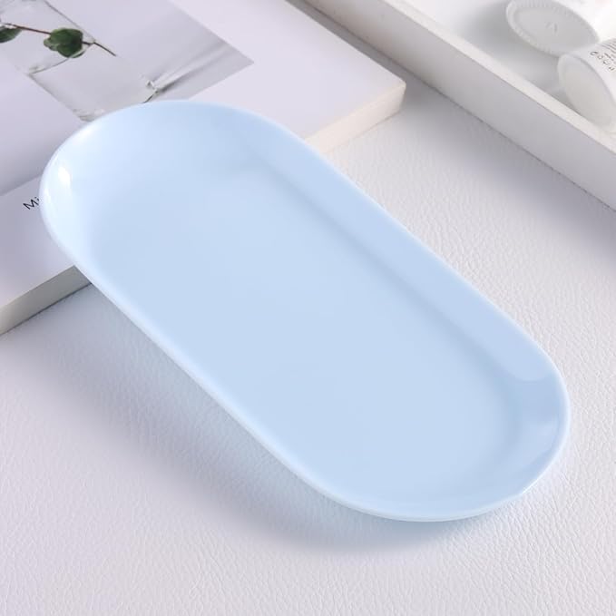 3Pcs Manicure Tools Storage Tray, Oval Plastic Storage Dish Nail Art Accessory Display Trays, Jewelry Rhinestone Organizer Plate, Makeup Cosmetic Nail Decorations Storages PlateÃ¯Â¼ÂBlueÃ¯Â¼Â