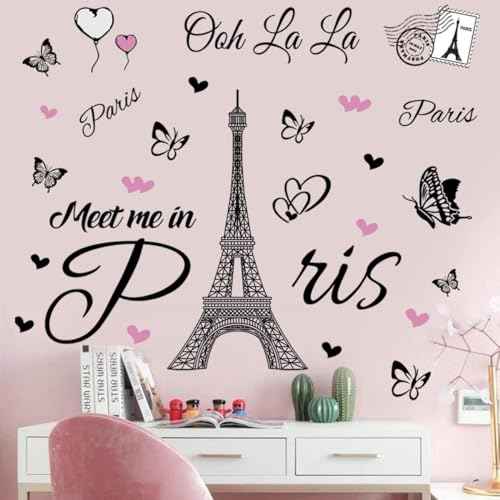 Paris Tower Wall Decal Paris Eiffel Tower Wall Sticker Vinyl Eiffel Tower Peel and Stick Wall Decals Removable Self-Adhesive Stickers Paris Tower Wall Decor for Bedroom Kitchen Office Background Livin