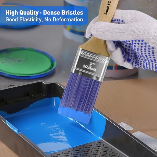 Paint Brushes - 6 Pack, 2" Flat Brushes, Paint Brush Set, Wood Paint Brushes for Walls, Stain & All Oil Paints - Home Improvement - Interior & Exterior Use