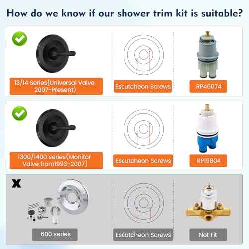 Replacement for DT Classic 13/14 Series Single-Function Shower Valve Trim Kit, T13020-BL Matte Black Shower Handle Set, Fit R10000 Series Shower Valve(Catridge and Valve Not Included)