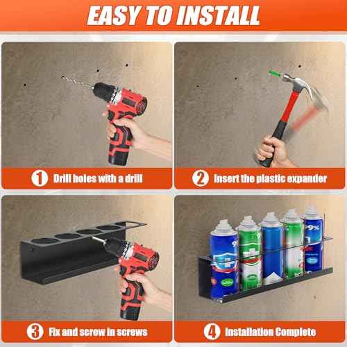 2 Pack Spray Can Holder,Wall Mount Spray Bottle Holder,Heavy-Duty Aerosol Can Holders,Tool Organizer Rack for Garage,Craft Workspace and Home,Holds 10 Cans