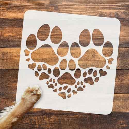 8Pcs Paw Print Stencils for Painting, Reusable Cat Dog Paw Stencil Drawing Templates, DIY Craft Paint Templates for Wall Home Decor Wood Burning Canvas Journal Card