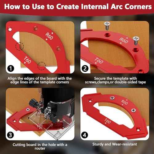 7PCS Router Corner Radius Templates Set Aluminium Alloy CNC Machined Multiple Radius Corner Router Guides for Woodworking R10 T10 R15 R20 T20 R25 R30 T30 R35 T35 R40 T40 R50 T50 R60 T60