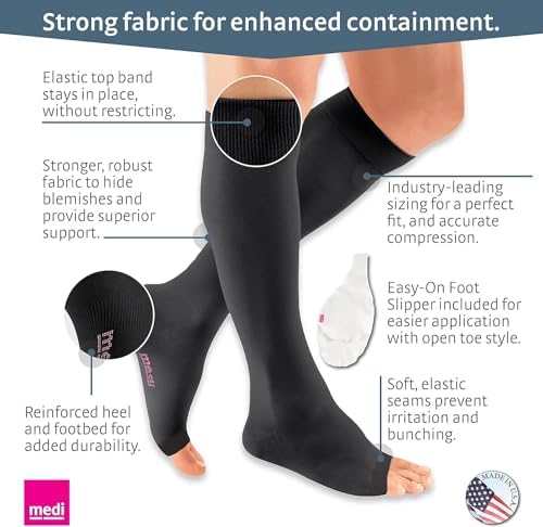mediven Plus for Men & Women, 20-30 mmHg – Open Toe, Knee High Compression Socks with Silicone Top Band, Leg Circulation, Opaque Leg Support Compression Coverage, Extra Wide