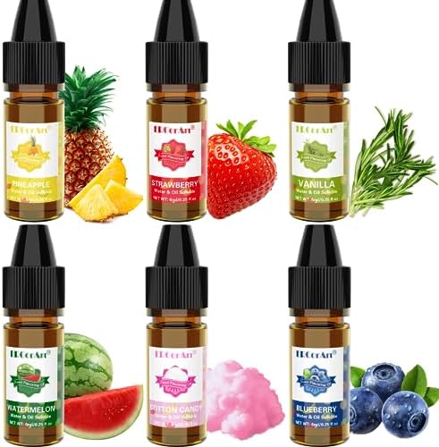 Food Flavoring Oil - Concentrated Candy Flavors, 6 Liquid Lip Gloss Flavoring Oil, Cotton Candy Pineapple Flavor Oil for Baking, Cooking, Drinks, Water & Oil Soluble - 0.25 Fl Oz