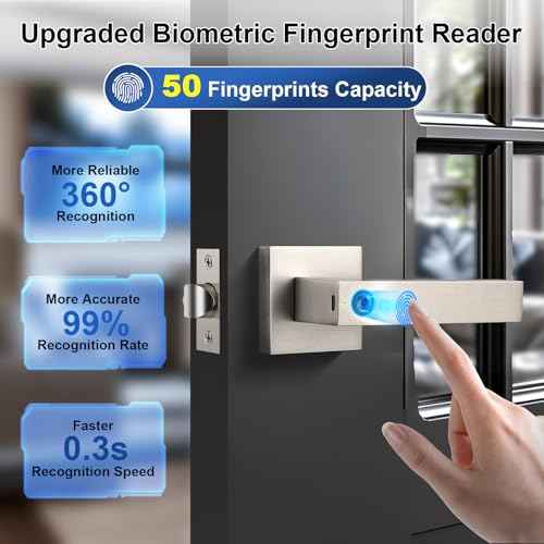 KNOBWELL Smart Fingerprint Door Lock with App Control, Smart Door Lock, Biometric Door Knob, Keyless Entry Door Lock with Handle for Home, Hotel, Apartment, Office, Airbnb-Silver