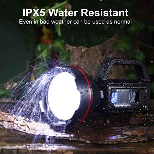Rechargeable Spotlight Flashlight, High Lumens Handheld Spotlight,LED Searchlight with Shoulder Strap and USB Output for During Hurricane,Emergency, Storms,Hunting, Hiking, Camping(Black Pack of 2)