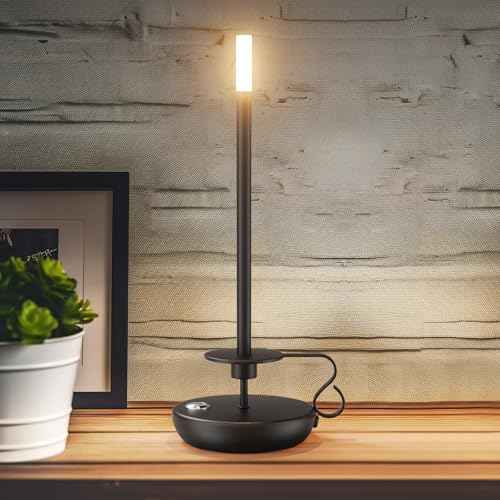 2 Pack Cordless LED Table Lamp, Battery Powered Stepless Dimmable Rechargeable Table Lamp for Dinner/Dining/Bedroom/Bar/Camping(Black)