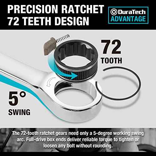 DURATECH 12-Piece Ratcheting Combination Wrench Set, 72-Tooth, Metric, 8-19mm, Cr-v Steel, Organized in Storage Case