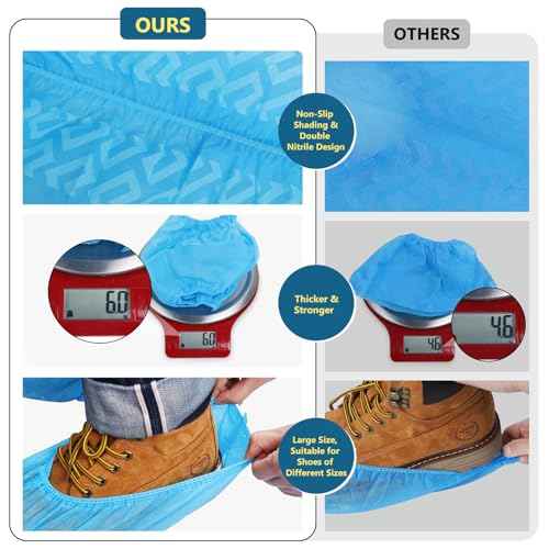 squish Shoe Covers Disposable Non Slip, Thick Extra Disposable Boot Covers Slip Proof Shoe Cover for Indoors Outdoors Recyclable Durable Protector Covers Fits Virtually Most Shoes 100 Pack(50 pairs)