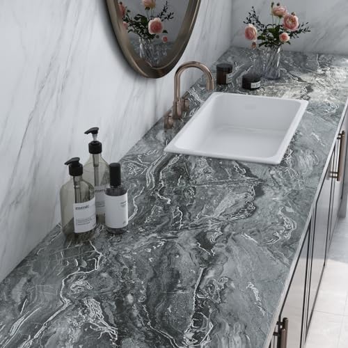 LACHEERY Dark Grey Marble Contact Paper for Countertops Matte Silver Gray Marble Contact Paper Peel and Stick Marble Countertop Waterproof Self Adhesive Marble Wallpaper for Walls Cabinets 15.8"x80"