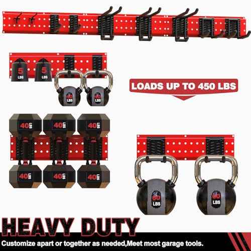 Garage Tool Organizer Wall Mount 49.5inch With 9 Hooks,Shovel Holder Wall Mount Ski Rck for Garage Garden Tool Rack Heavy Duty(Red)