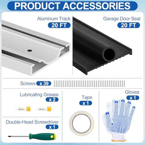 MYFAMIREA 20FT Garage Door Seals Bottom Rubber, Pre-drilled Aluminum Track Retainer Kit Weather Stripping, U+O Ring Weatherproof Threshold Strip Replacement Bottom for Garage Door, 1.57" Width, Black