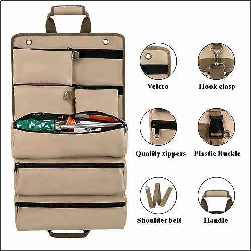 Heavy Duty Portable Soft Tool Storage Organization,Tool Bag with Detachable Pouches for Mechanics, Wall/Car Mountable, Foldable Rollup Organizer for Mechanics & Electricians