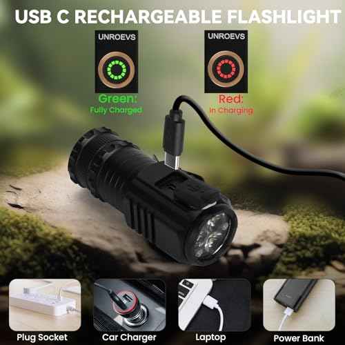 Mini Flashlight 2550 Lumens Rechargeable USB C Charging, Small Flashlights High Lumens 5 Modes, Pocket Flashlight with Clip, Magnetic Flashlight for EDC,Camping, Hiking,Emergency(2 Pack)