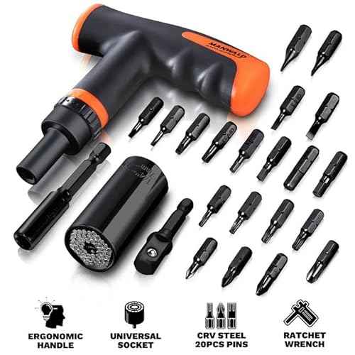 Universal Socket Tool Set, Ratcheting T-Handle Screwdriver Set with Power Drill Adapter, Fathers Day Dad Gifts from Daughter Wife Son, Gifts for Him Men Husband, Boyfriends, Orange, Black