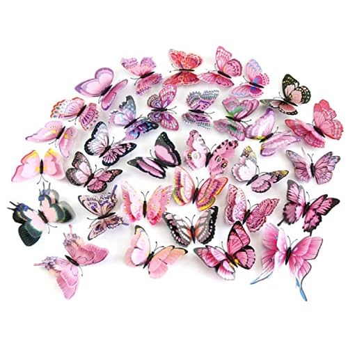 Mixed of 12PCS 3D Pink Butterfly Wall Stickers Decor Art Decorations¢®¡© (2*Pink)