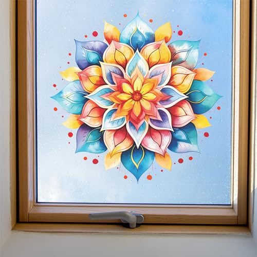 Large Mandala Wall Decal Blue Lotus Flower Wall Sticker Removable Indian Namaste Vinyl Wall Art Mural for Yoga Meditation Living Room Bedroom TV Sofa Background Decors (B404)