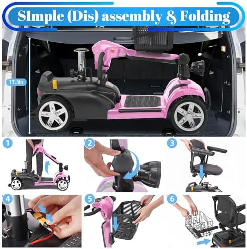 30-60 Miles Ecomobi MS02 Long Range 4 Wheels Electric Mobility Scooter for Adults/Seniors, 350W E-Wheelchair Device w/25Ah Extended Battery, Dual Baskets Compact Mobile for Travel(FSA Eligible)