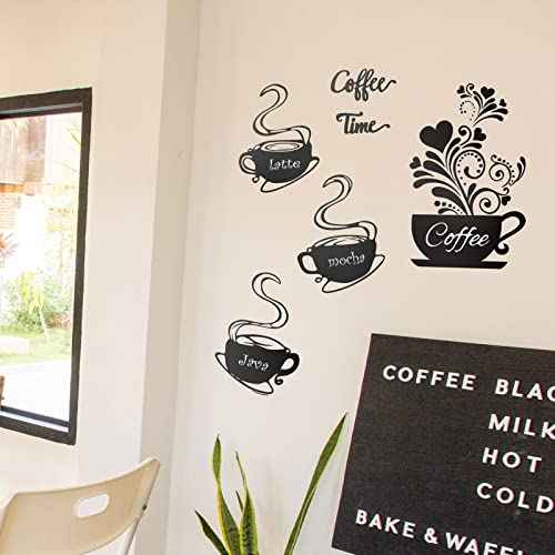Chinco 5 Pieces Coffee Cup Wall Stickers Kitchen Wall Decals Black Coffee Mug Latte Java Mocha Sticker Kitchen Decor for House Art Home Bar Station