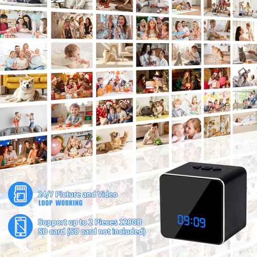 4K Small Security Camera for Home, Pets Cat Dog Camera, Indoor Cameras with Bluetooth Speaker, Nanny Camera Clock with Night Vision and Motion Detection