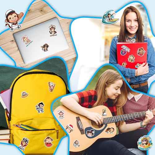 Monkey Stickers 50 Pieces Vinyl Waterproof Decal for Laptop Water Bottle Phone Car Window Bike Motorcycle Stakeboard Scrapbook Monkeys Sticker Gifts for Kid Teen Adult