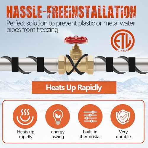 £¨3FT-200FT£©Pipe Heating Cable for Pipe Freeze Protection, Heat Cable for Water Pipes, Heat Tape for Water Pipes, Plumbing Fixtures, Keeps Water Flowing at -40¡ÆF, 120V 5W/FT£¨80FT£©