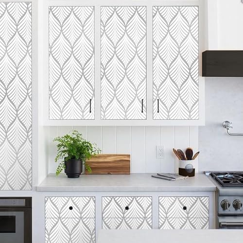 Amiya Silver Gray Peel and Stick Wallpaper Modern Boho Removable Vinyl Contact Paper Leaf Self Adhesive Bathroom Wallpaper for Cabinets 17.5" x 120" Renter Friendly