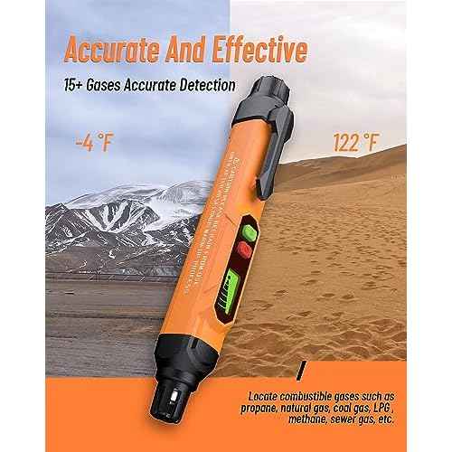 Gas Leak Detector; VITITE Propane and Natural Gas Detector; Mini Portable Gas Alarm to Locate Combustible Gas Leak Sources for Home and RV (Includes 2 Batteries & Carrying Pouch) - Orange