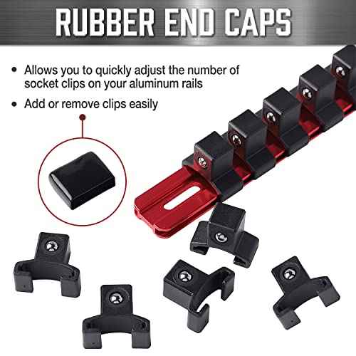 ALOANES 3 PC 3/8-Inch Drive Aluminum Alloy Socket Organizer, Heavy Duty Socket Racks, Socket Holder Kit 3/8-Inch x 54 Clips (Red)