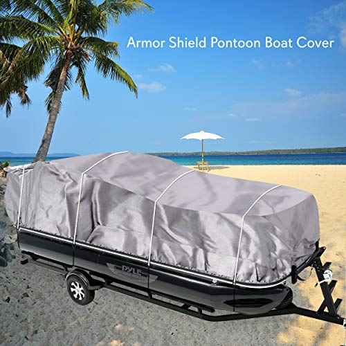 Pyle Boat Cover for Deck & Pontoon Boats 21?24 ft ? Heavy Duty 300D PU Coated Marine Grade Polyester, Waterproof, UV & Weather Resistant, Fits Beam up to 94", with Storage Bag ? Gray