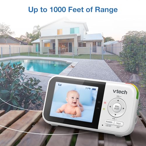 VTech VM819-2 Baby Monitor, 2.8” Screen, 2 Cameras, 1000ft Range, Night Vision, 2-Way Audio, Temperature Sensor, Lullabies, Secured Transmission No WiFi