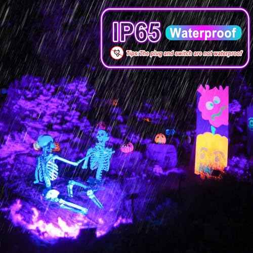 4 Pack 100W Black Light, LED Blacklight with US Plug and Switch, Black Lights for Glow None Party, Halloween,Body Painting,Fluorescent Painting and Tapestry