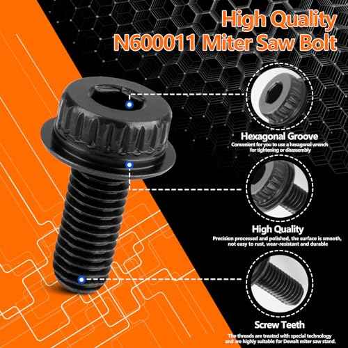 N600011 Miter Saw Blade Bolt for DeWalt, Replacement DeWalt Miter Saw DWS713 DWS715 DWS716 DWS716XPS DWS779 DWS780 DCS361M1 DCS361B DHS790T2 DHS790AB DWS713-B2 DWS713-B3 DWS713-AR DHS790AT2-2 Pack